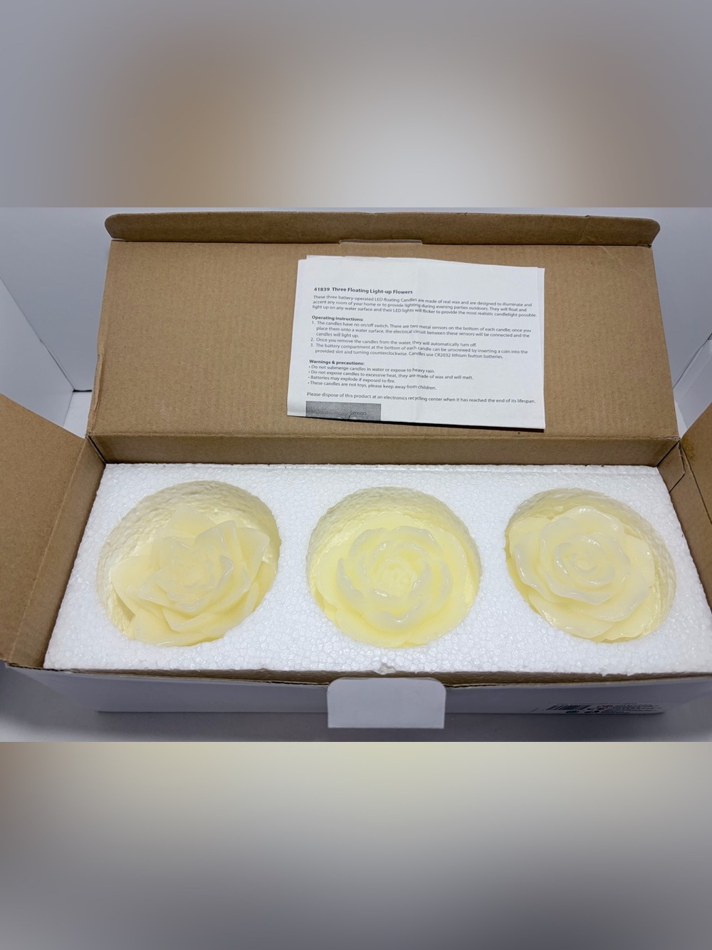 Set of 3 Floating Rose LED Candles - Cream